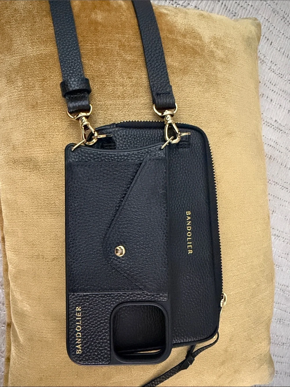 Bandolier Black Leather Hailey Pouch Set Crossbody for IPhone 16 ProMax